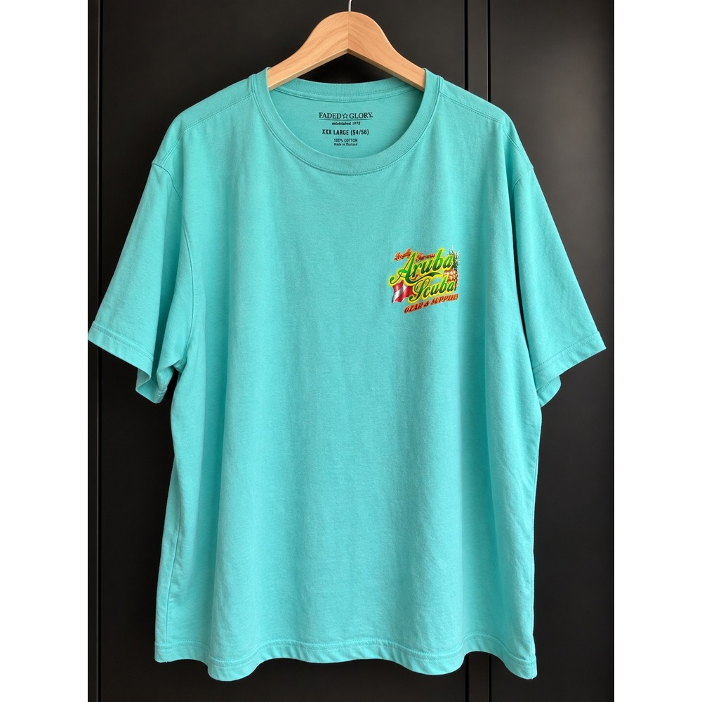 Faded Glory Aruba Scuba T-Shirt Mens 3XL Teal Blue Graphic Pinup Girl Cotton Tee